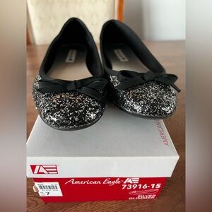 Womens American Eagle Glitter Ballet Flats With Bows Size 7
